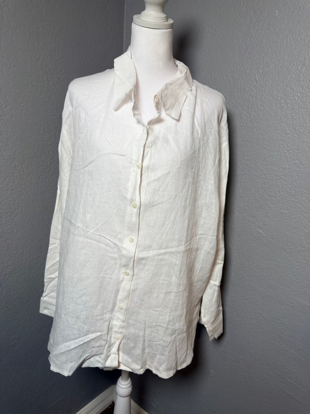 BLANKNYC White Linen Blend Button-Down Shirt Size Large Relaxed Fit
